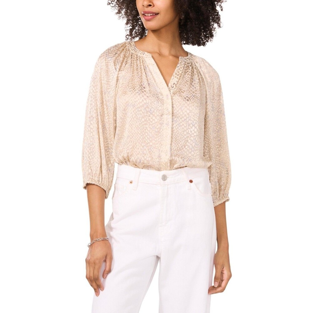 Vince Camuto Women’s Printed Split Neck Raglan Sleeve Top Size M 3/4 Sleeve